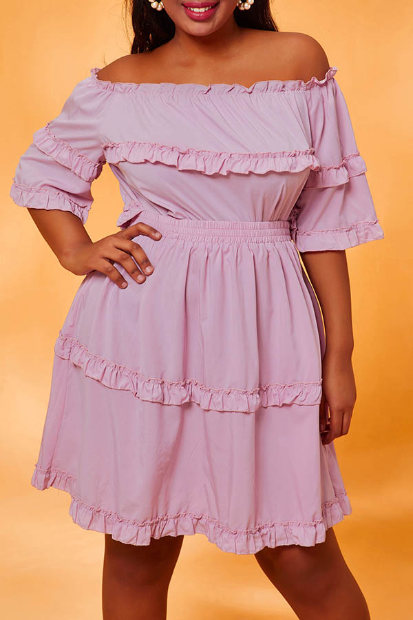 

Lovely Casual Flounce Pink Plus Size Two-piece Skirt Set