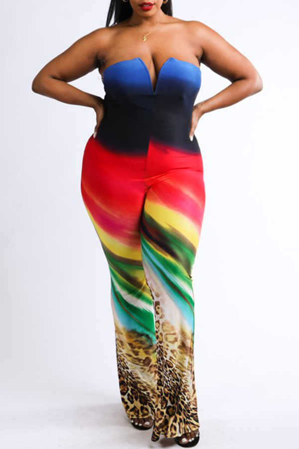 

Lovely Chic Dew Shoulder Multicolor Plus Size One-piece Jumpsuit, Multi