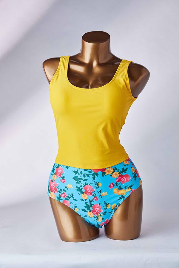 

Lovely Floral Print Yellow Two-piece Swimsuit