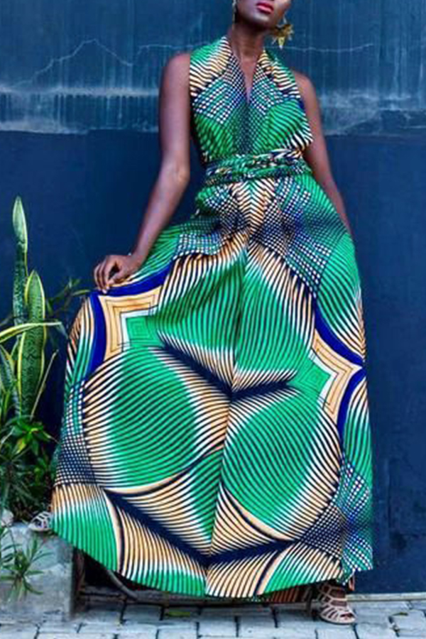 

Lovely Bohemian Print Loose Green One-piece Jumpsuit
