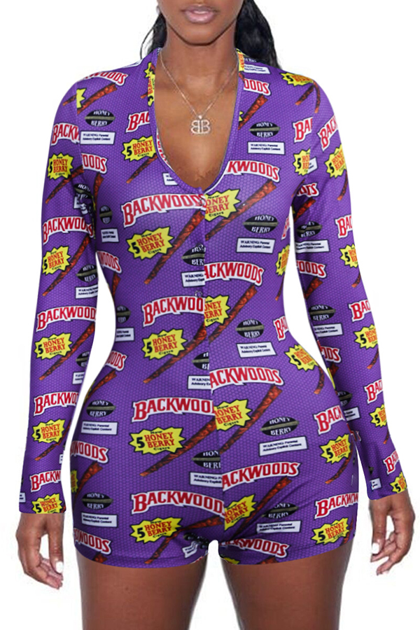 

Lovely Leisure Print Purple One-piece Romper
