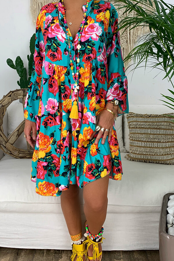 

Lovely Bohemian Print Blue Knee Length Dress
