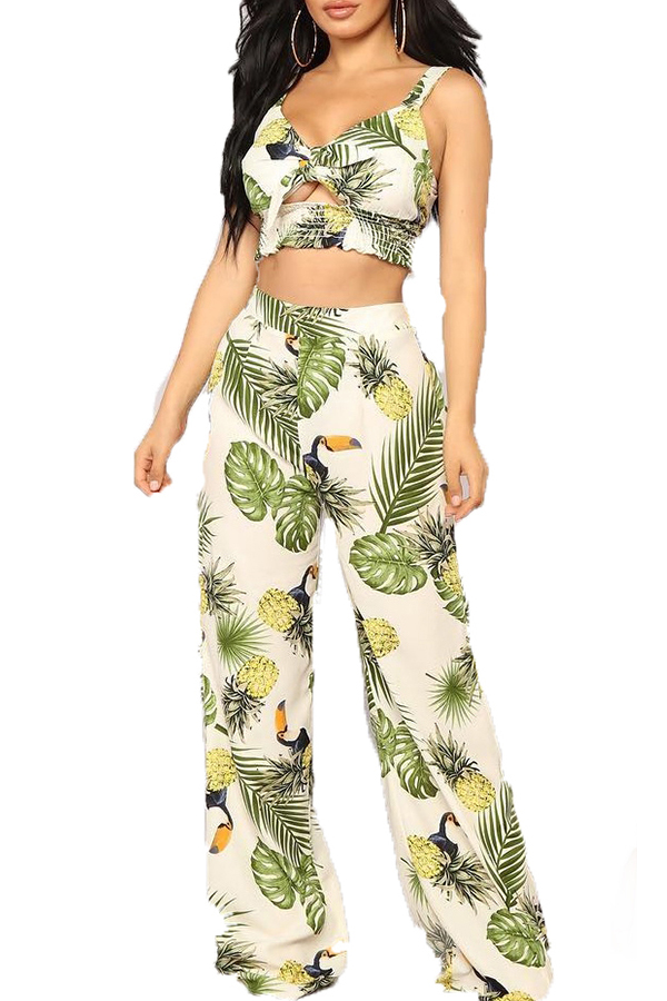 

Lovely Casual Print White Two-piece Pants Set