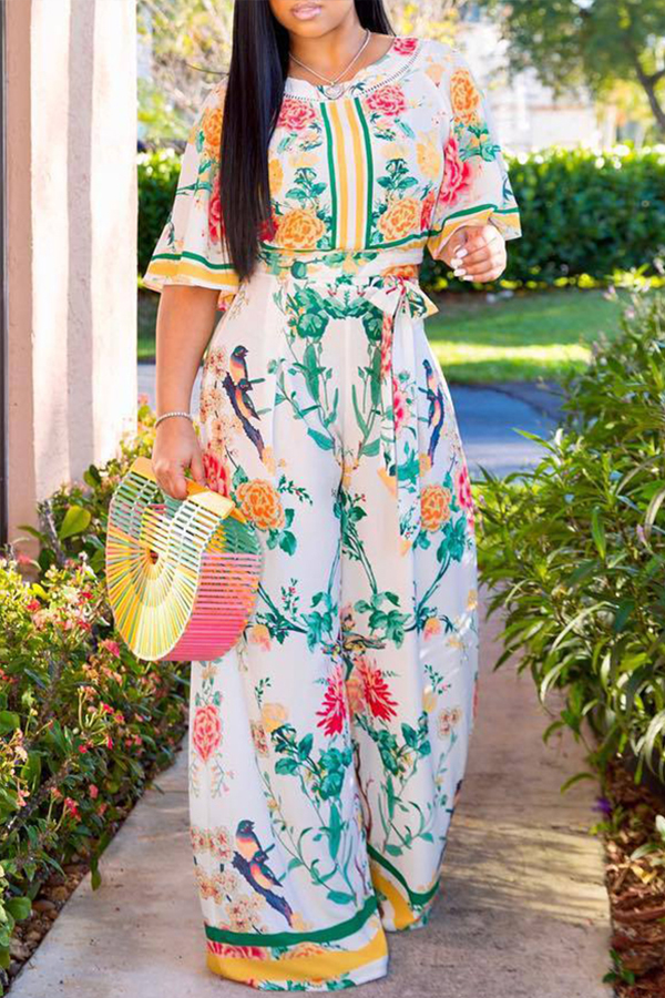 

Lovely Chic Print Loose White Two-piece Pants Set