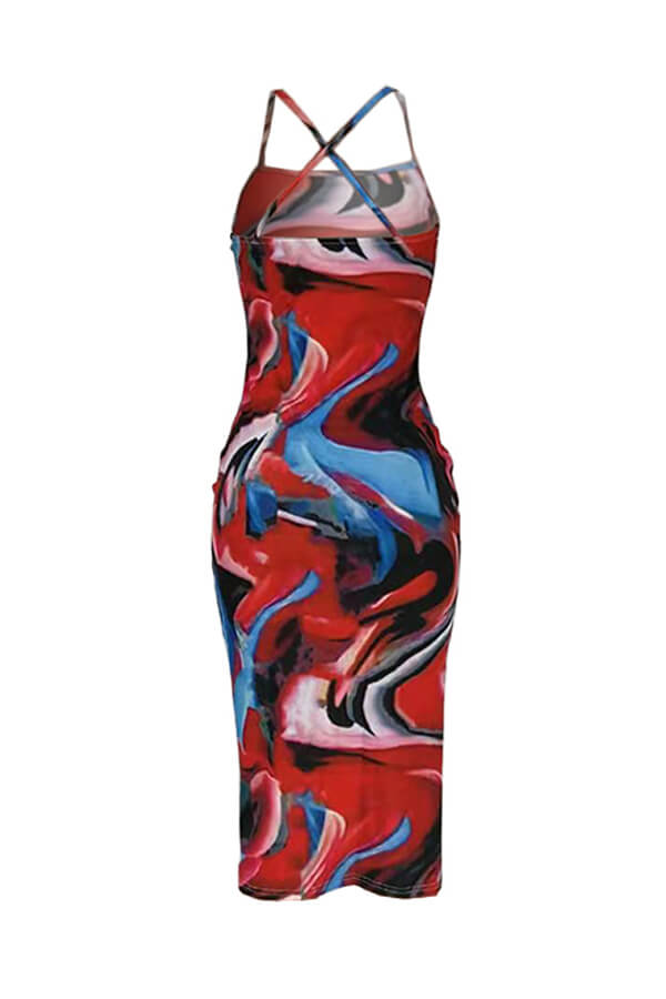 Lovely Casual Print Red Mid Calf Dress от Lovelywholesale WW