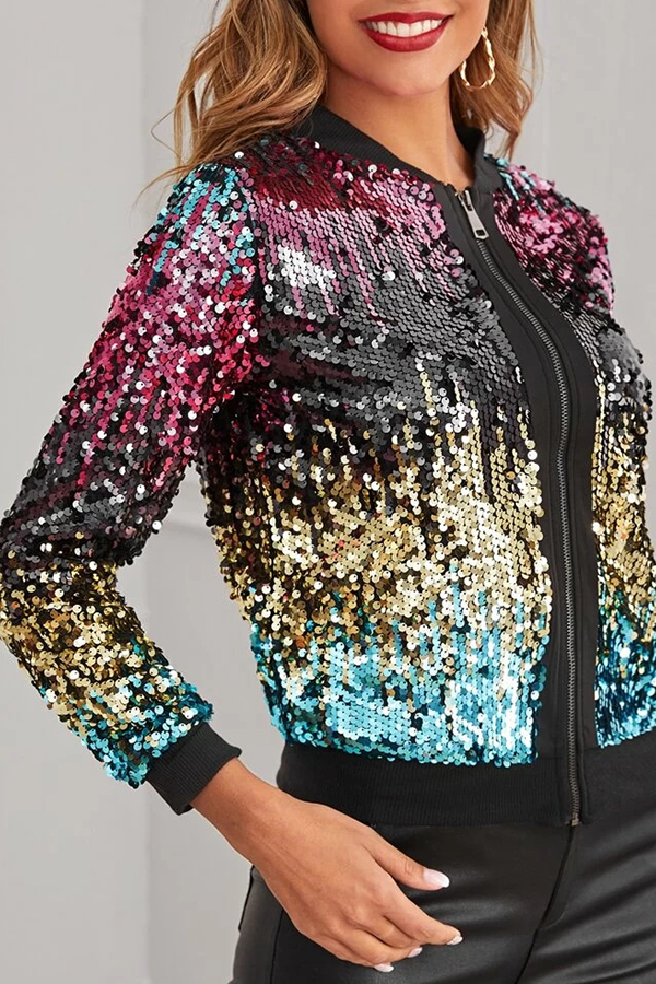

Lovely Casual Patchwork Zipper Design Light Purple Coat