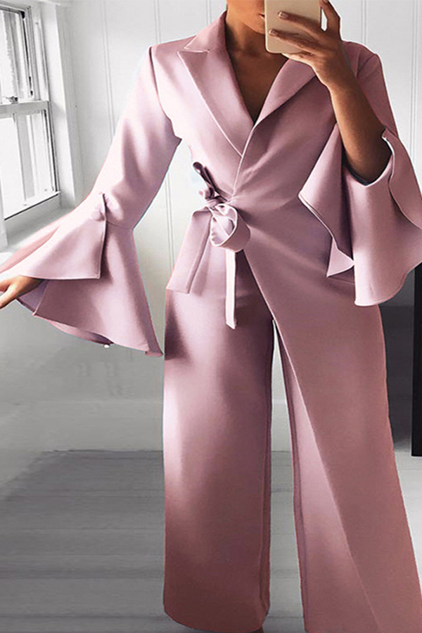 

Lovely Sweet V Neck Pink One-piece Jumpsuit