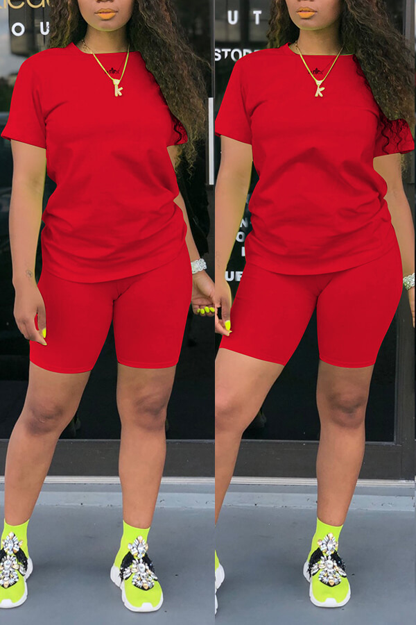 red two piece short set