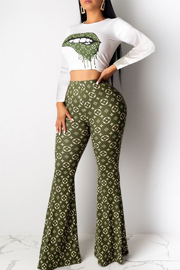 

Lovely Casual Print Green Two-piece Pants Set