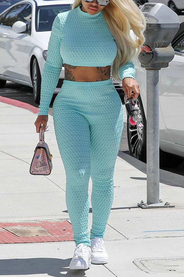 

Lovely Casual Crop Top Green Two-piece Pants Set