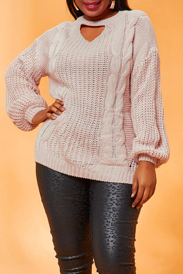 

Lovely Casual Hollow-out Pink Plus Size Sweater