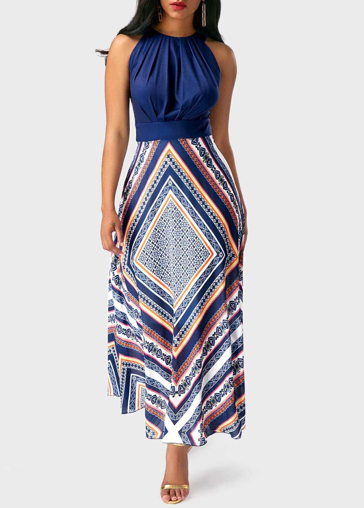

Lovely Casual Striped Print Dark Blue Length Dress