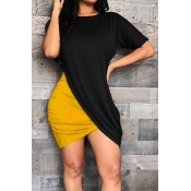 LW Trendy Patchwork Yellow Mini Dress
