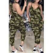 Lovely Casual Camo Print Army Green One-piece Jump