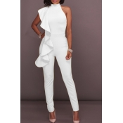 Lovely Casual Mandarin Collar Print White One-piec