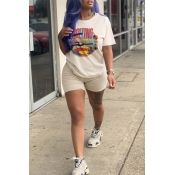 Lovely Chic Print Khaki Two-piece Shorts Set