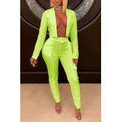 Lovely Chic Lapel Green Two-piece Pants Set