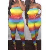 Lovely Bohemian Dew Shoulder Multicolor One-piece 