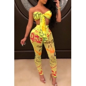 Lovely Trendy See-through Yellow Two-piece Pants S