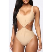 Lovely Hollow-out Beige One-piece Swimwear