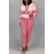 Lovely Casual Striped Pink Two-piece Pants Set