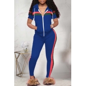 Lovely Casual Striped Blue Two-piece Pants Set