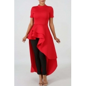 Lovely Chic Asymmetrical Red Blouse