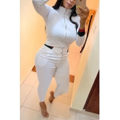 Lovely Casual Zipper Design White Two-piece Pants 
