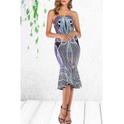 Lovely Sweet Dew Shoulder Silver Mid Calf Dress