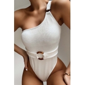 Lovely One Shoulder White One-piece Swimsuit