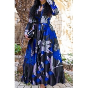 Lovely Casual Print Blue Ankle Length Dress