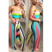 Lovely Trendy Striped Print Multicolor Two-piece P