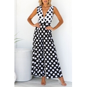 Lovely Trendy Dot Print Black And White One-piece 