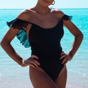 Lovely Flounce Black One-piece Swimsuit