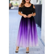 LW Plus Size Casual Patchwork Purple Ankle Length 