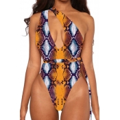 Lovely Backless Print One-piece Swimsuit
