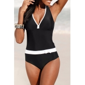 Lovely Patchwork Black One-piece Swimsuit