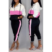 Lovely Stylish Patchwork Pink Two-piece Pants Set