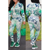 Lovely Chic Print Green Two-piece Pants Set