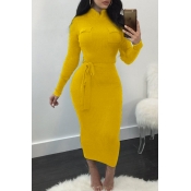 Lovely Casual Mandarin Collar Skinny Yellow Ankle 