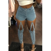 Lovely Trendy Hollow-out Blue Jeans