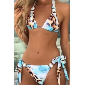 Lovely Leopard Print Lace-up Two-piece Swimsuit