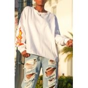 Lovely Casual Print White Sweatshir Hoodie