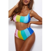 Lovely Striped Multicolor Two-piece Swimsuit