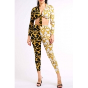 Lovely Bohemian Print Knot Design Black Two-piece 