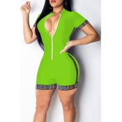 Lovely Casual Zipper Design Green One-piece Romper