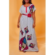Lovely Casual Striped Grey Maxi Plus Size Dress