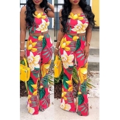 Lovely Leisure Floral Print Yellow Two-piece Pants