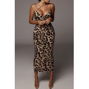 Lovely Chic Leopard Print Ankle Length Dress