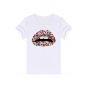 Lovely Casual Lip Print Pure White T-shirt